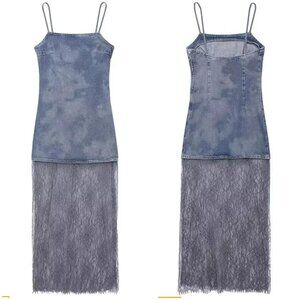 NWOT Zara Limited Edition Denim and Lace Dress Size XS
